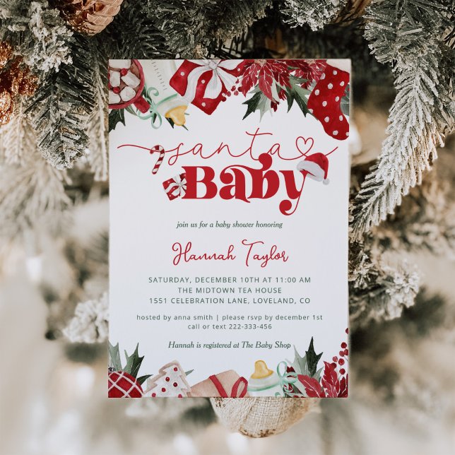 Convite Papais noeis Chá de fraldas de inverno de Natal (Santa Baby Christmas Baby Shower Invitations)