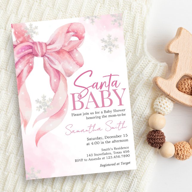 Convite Papais noeis Chá de fraldas de Natal (Pink Coquette Winter Baby Shower Invitation)