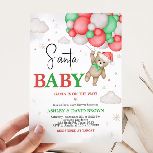 Convite Papais noeis Chá de fraldas de Natal (Christmas Santa Baby Shower Invitation)
