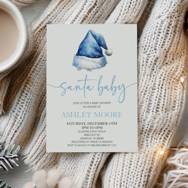 Convite Papais noeis Chá de fraldas de Natal do Baby Blue  (Criador carregado)