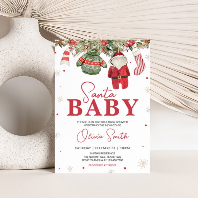 Convite Papais noeis Chá de fraldas de roupas de natal (Santa Baby Clothes Baby Shower Invitation
)