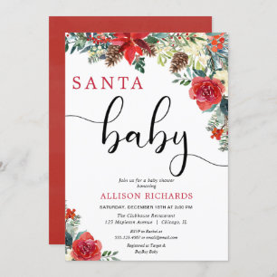 Convite Papais noeis chá de fraldas floral de Natal