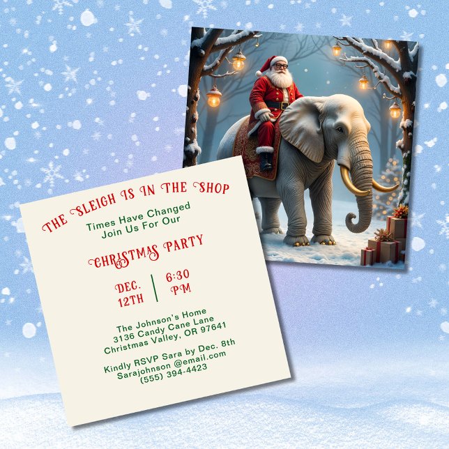 Convite Papais noeis Compres no elefante Festa de Natal (Sleigh in Shop Santa on Elephant Christmas Party Invitation)