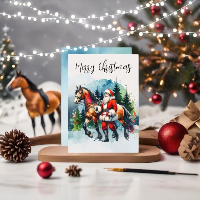 Convite Papais noeis de Aquarela com Cavalo (Enjoy this Festive Christmas design! Customize with your favorite holiday event or greeting. )