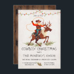 Convite Papais noeis de cowboy Reindes Festa de Natal<br><div class="desc">Convites de festas de Natal Russos do Cowboy Ocidental. Possui um vaqueiro Papai Noel cavalgando uma Reindeer, granadas, luzes de natal e ferradura. Excelente para o seu Festa de Natal de Natal de Tempos Ocidentais! Todos os textos podem ser alterados. Para fazer mais mudanças, vá para Personalizar este modelo. Na...</div>