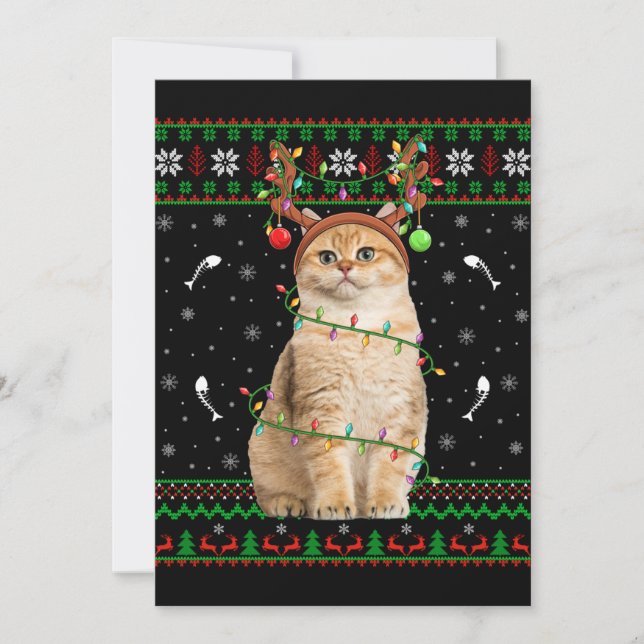 Convite Papais noeis de Iluminação do Sweater Cat Ugly Xma (Frente)