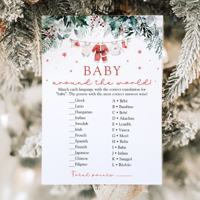Convite Papais noeis De Natal Bebam Ao Redor Do Chá de fra (Watercolor Red Christmas Santa Baby Around The World Baby Shower Game)