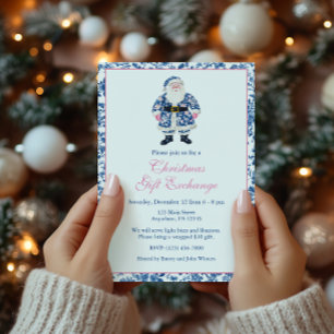 Convite Papais noeis de Natal da China Azul e Rosa