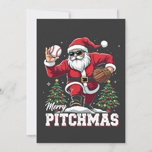 Convite Papais noeis de Natal de Pitchmas felizes Baseball (Frente)