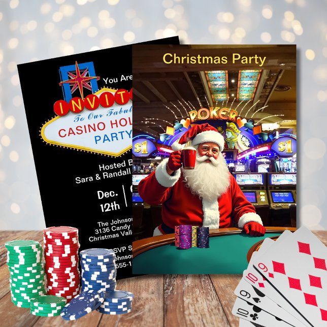 Convite Papais noeis de Natal Las Vegas Casino Style Party (Christmas Santa Las Vegas Casino Style Party Invitation)