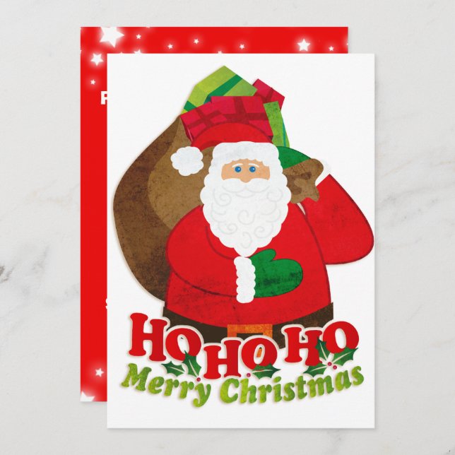 Convite Papais noeis de Natal para crianças vermelho e ver (Frente/Verso)