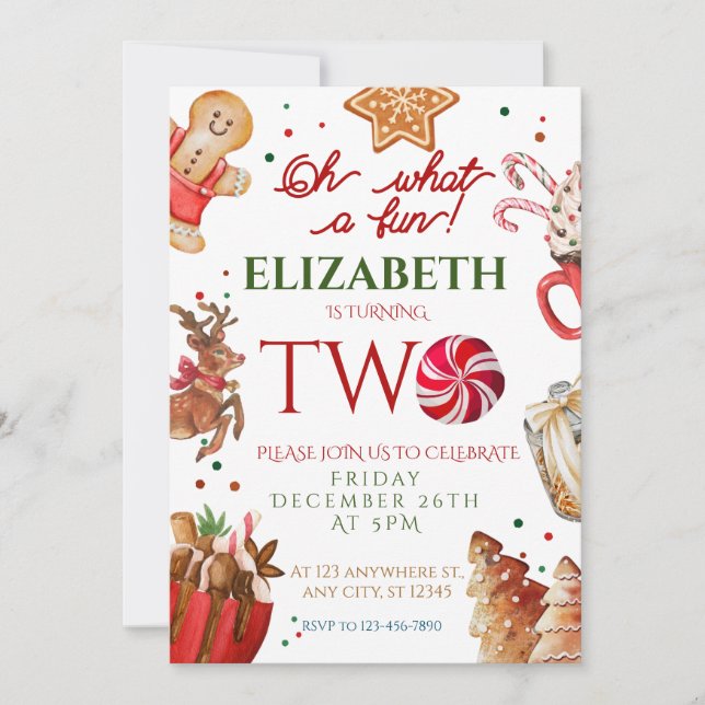 Convite Papais noeis de Natal Reindeer que segundo anivers (Frente)