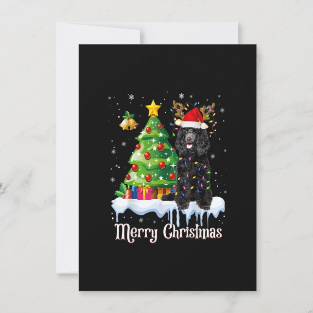 Convite Papais noeis de Poodle Negra Árvore de Natal Luzes (Frente)