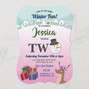 Convite Papais noeis do segundo aniversário de Natal Rosa