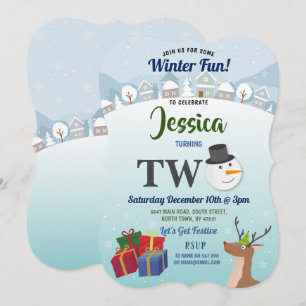 Convite Papais noeis do segundo aniversário de Natal Snow
