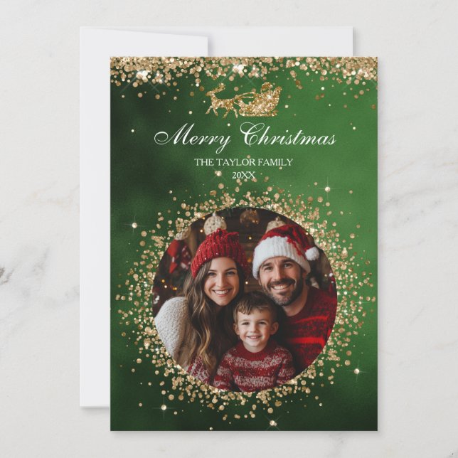 Convite Papais noeis Elegante Foto da Árvore de Natal Glit (Frente)
