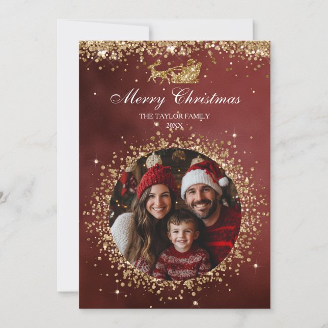 Convite Papais noeis Elegante Foto da Árvore de Natal Glit (Frente)