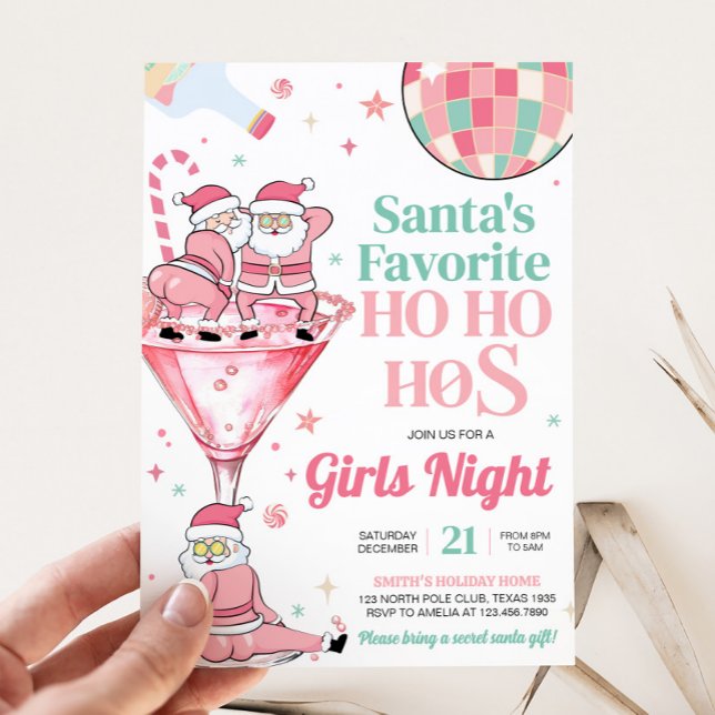 Convite Papais noeis Engraçados Festa de Natal Noite de Me (Funny Santa Girls Night Christmas Party Invitation )