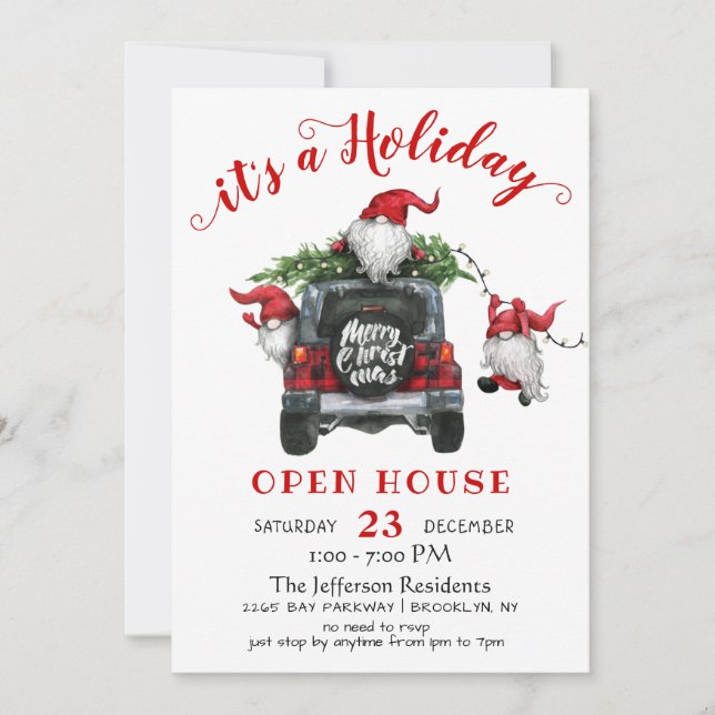 Convite Papais noeis Engraçados Gnomos Feriado de Natal Ab (Frente)