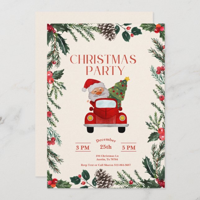 Convite Papais noeis Feliz Festa de Natal (Frente/Verso)