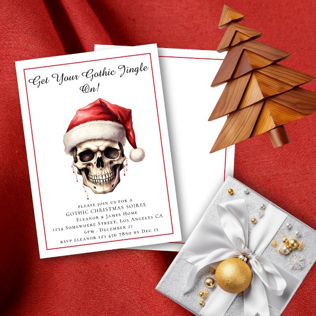 Convite Papais noeis Góticos Feliz Natal (Front and Back Views)