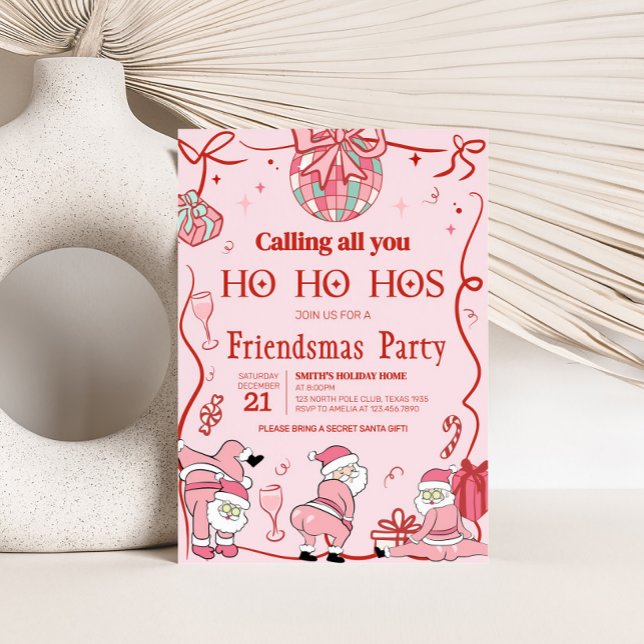Convite Papais noeis Ho Hos Engraçado Festa de Natal de Am (Santa Funny Friendsmas Christmas Party Invitation)