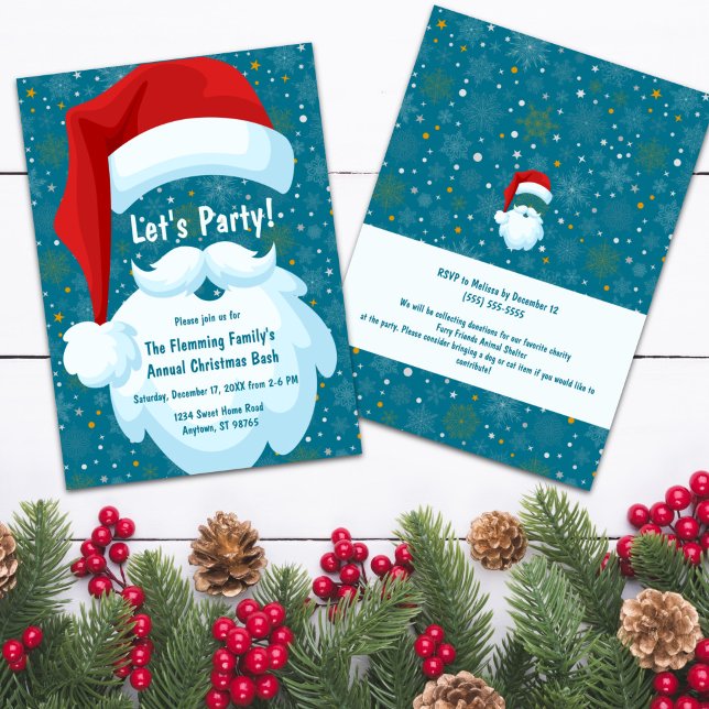 Convite Papais noeis Negros Festa de Natal Personalizada (Bold Santa Customized Christmas Party Invitation)