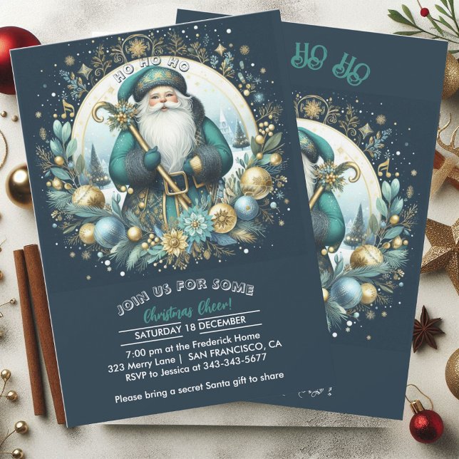 Convite Papais noeis Nórdicos Ho Ho Ho Snowy Natal Chee Fe (Nordic Santa Ho Ho Ho Snowy Christmas Cheer Party Invitation)