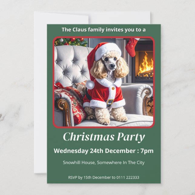 Convite Papais noeis Poodle Natal (Frente)