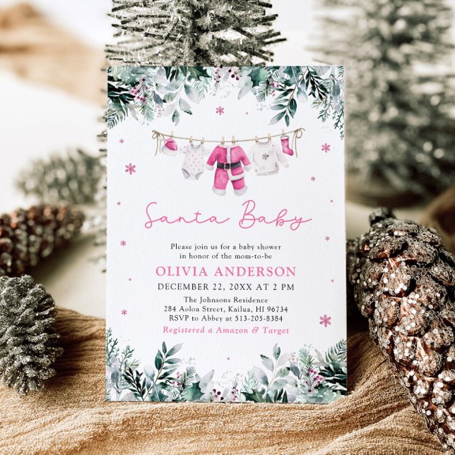 Convite Papais noeis rosa Chá de fraldas de Clothline de N (Criador carregado)