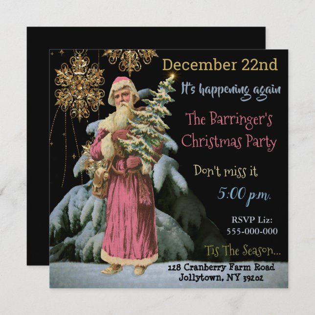 Convite Papais noeis rosa do Natal Passado (Frente/Verso)