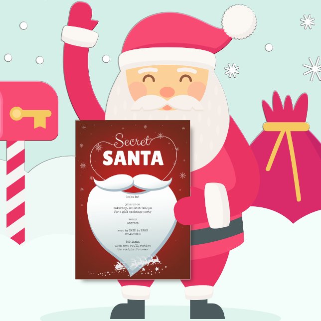 Convite Papais noeis Secretos de Natal - Troca de Presente (Office Family Christmas Holiday Secret Santa Red Gift Exchange Invitation)