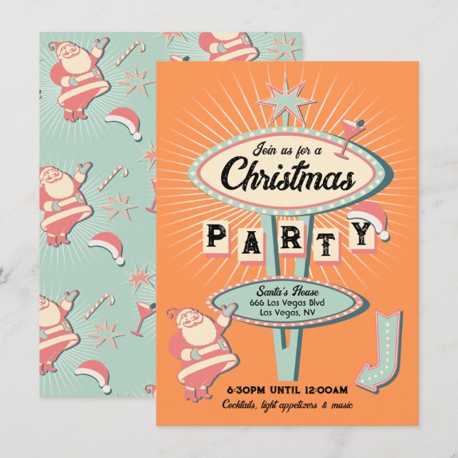 Convite Papais noeis - Sinal de Festa de Natal - Retro (Frente/Verso)