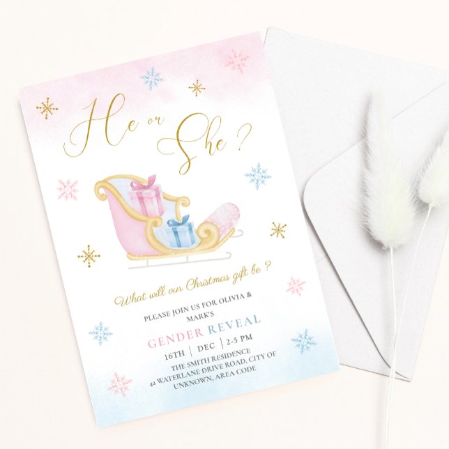 Convite Papais noeis Sleigh Christmas Gifts Holiday Gender (Criador carregado)