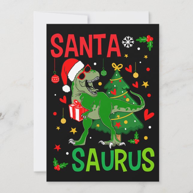 Convite Papais noeis TRex Kid Natal Dinossauro Árvore Rex  (Frente)