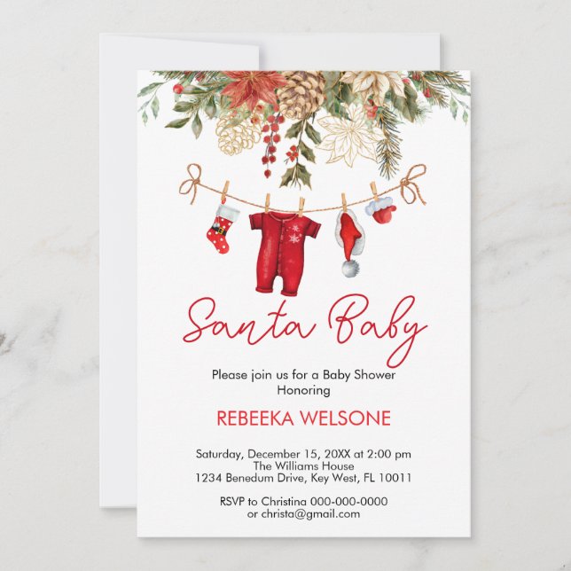 Convite Papais noeis vermelhos chá de fraldas de natal (Frente)