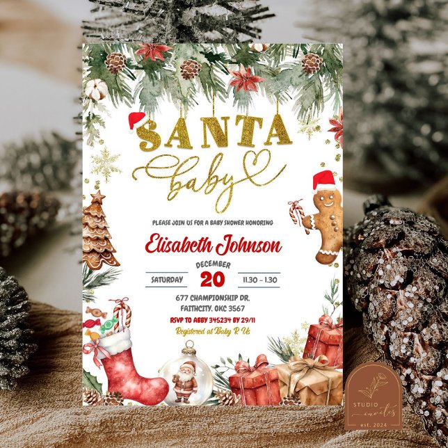 Convite Papais noeis Vermelhos Chá de fraldas Floral de Na (Criador carregado)