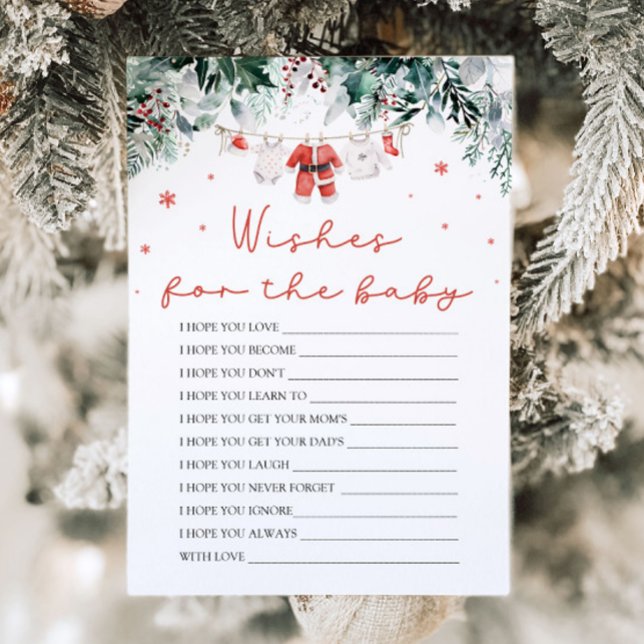 Convite Papais noeis Vermelhos De Natal Desejam O Jogo De  (Watercolor Christmas Red Santa Baby Shower Wishes For Baby Advice Game)