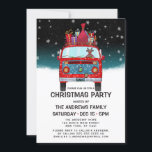 Convite Papais noeis vermelhos lindos Van Reindeer Cão Nev<br><div class="desc">Este belo e festivo convite de festas de Natal é perfeito para estabelecer o clima para o seu evento de férias. Apresenta uma carrinha de Papai Noel, vermelha e azul, de 70 anos, desenhada manualmente e pintada manualmente, com um motorista de renas de cachorro e presentes coloridos embalados em cima...</div>