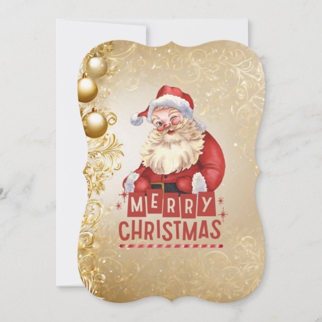 Convite Papais noeis vermelhos no fundo do Ouro Xmas (Frente)