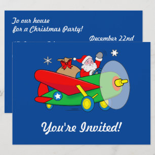 Convite Papais noeis Voando Avião Oferta Festa de Natal Co