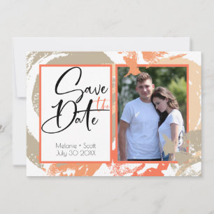 Convite Papaya Orange Abstrato Brush Traços Salva Data