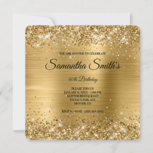 Convite Papel Alumínio Brilhante Dourado Monograma Chique