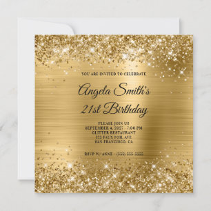 Convite Papel alumínio dourado brilhante Aniversário de 21