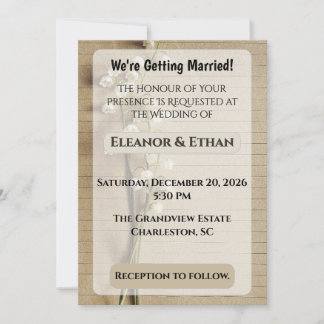 Convite Papel Antigo Rústico com Listras Lírio-do-Vale Con