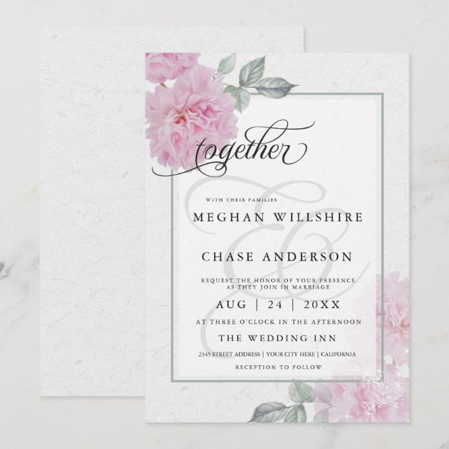 Convite Papel-arroz cor-de-rosa romântico Barefoot Bride™ (Frente/Verso)