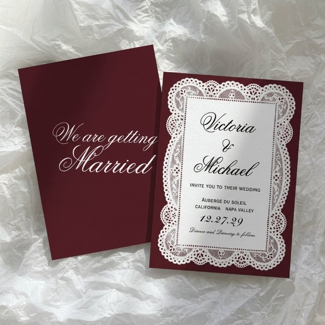 Convite Papel Branco Vintage Renda Chic Romântico Casament (Criador carregado)