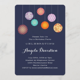 Convite Papel Brilhante Lanterna Azul Noite