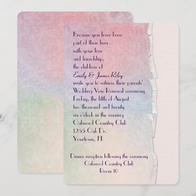 Convite Papel Damask Pastel com borda rasgada (Frente/Verso)