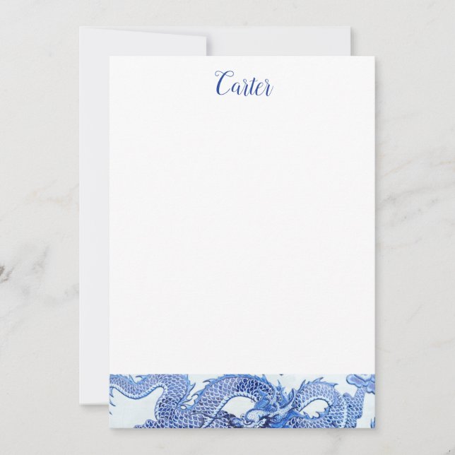 Convite Papel de Carta Azul e Dragão Branco (Frente)